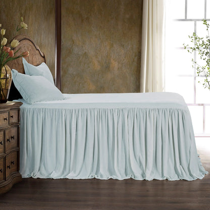 HiEnd Accents Stella Faux Silk Velvet Ruffle Skirt 3 Piece Bedspread Set with Pillow Shams