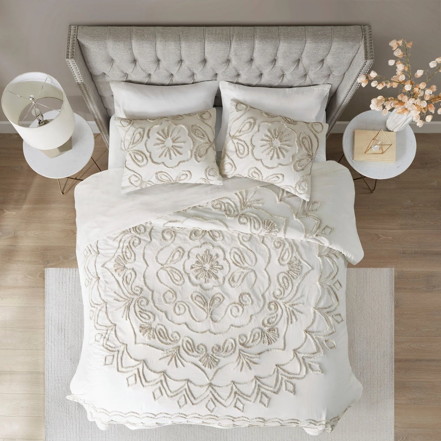 Madison Park Juliana Ivory/ Taupe Tufted Cotton Chenille Coverlet Set