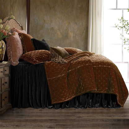 HiEnd Accents Stella Faux Silk Velvet Ruffle Skirt 3 Piece Bedspread Set with Pillow Shams