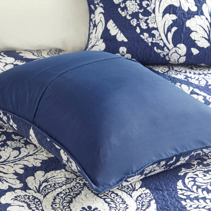 Madison Park Marcella 6 Piece Printed Cotton Quilt Set with Throw Pillows