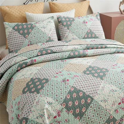 Vintage Rose Reversible Quilt Set, Bedspread, Coverlet
