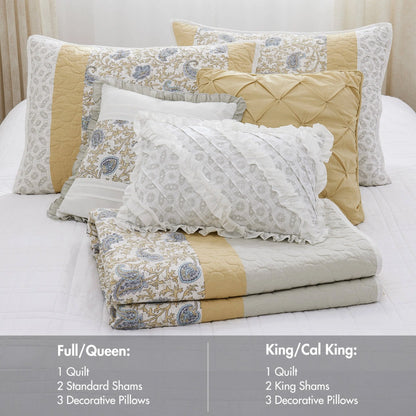 Madison Park Vanessa 6 Piece Cotton Percale Quilt Set with Throw Pillows