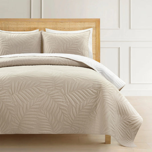 Lush Decor Isla Embroidered Leaf Reversible Cotton Quilt 3 Piece Set