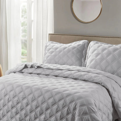 Down Alternative Quilted Oversized Charleston 3 Piece Comforter Set