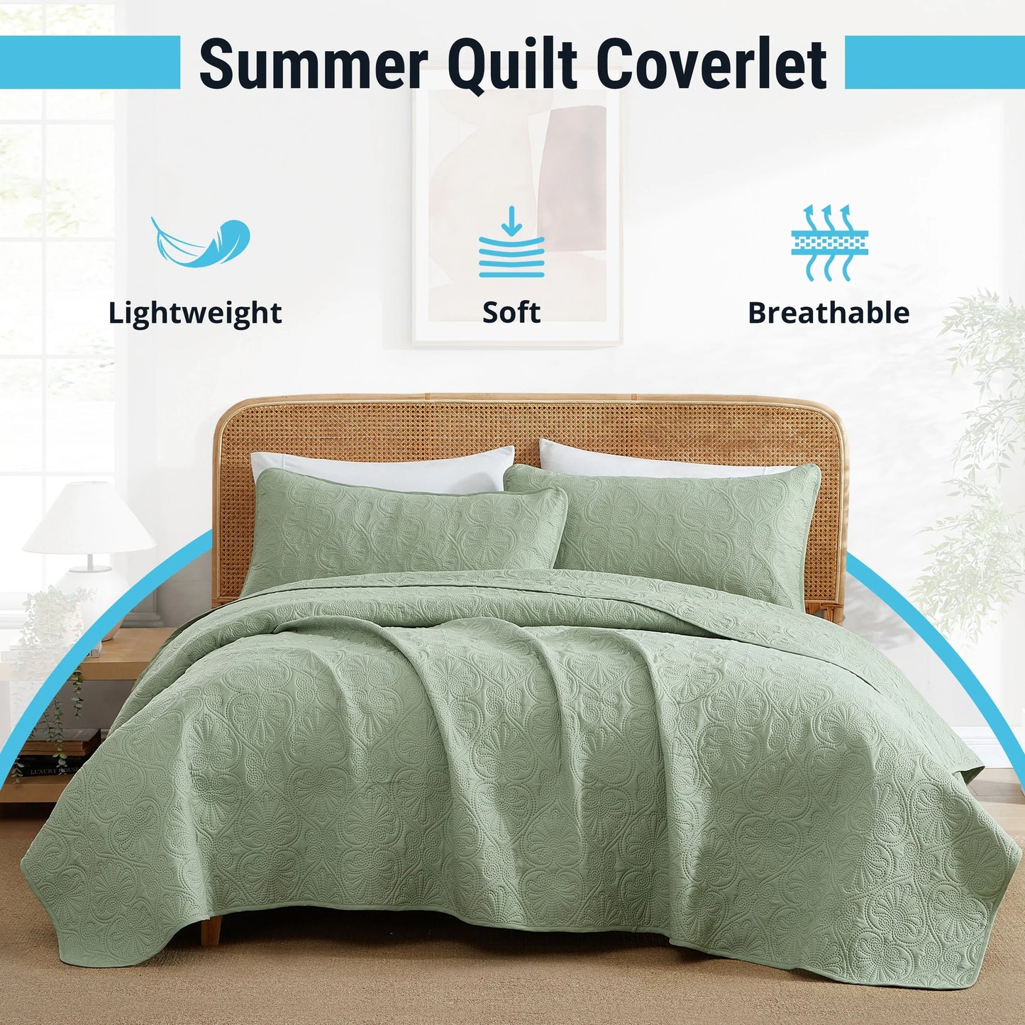 HLC.ME Benji - 3 Piece Size Quilt Set, Lightweight Bedspread Coverlet Set