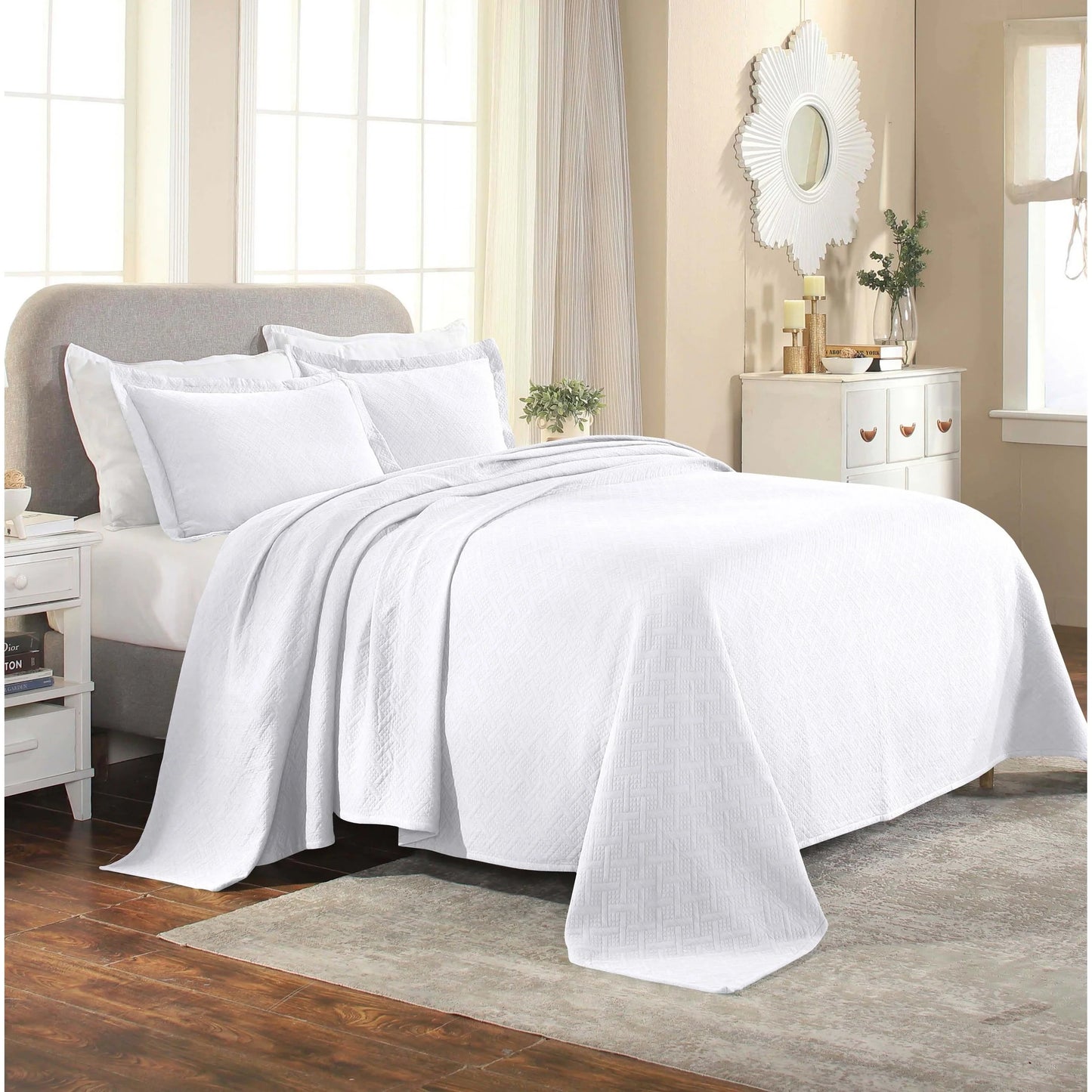 Superior Basketweave Cotton Decorative Bedspread Set