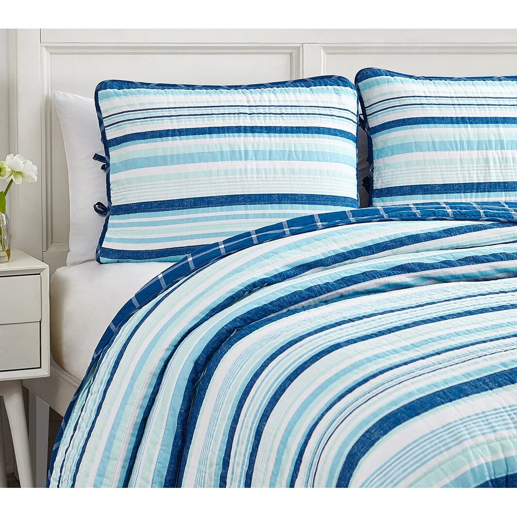 Coastal Stripes Soft Cotton Reversible Quilt Set