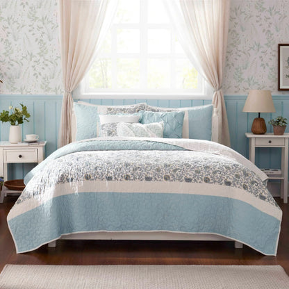 Madison Park Vanessa 6 Piece Cotton Percale Quilt Set with Throw Pillows