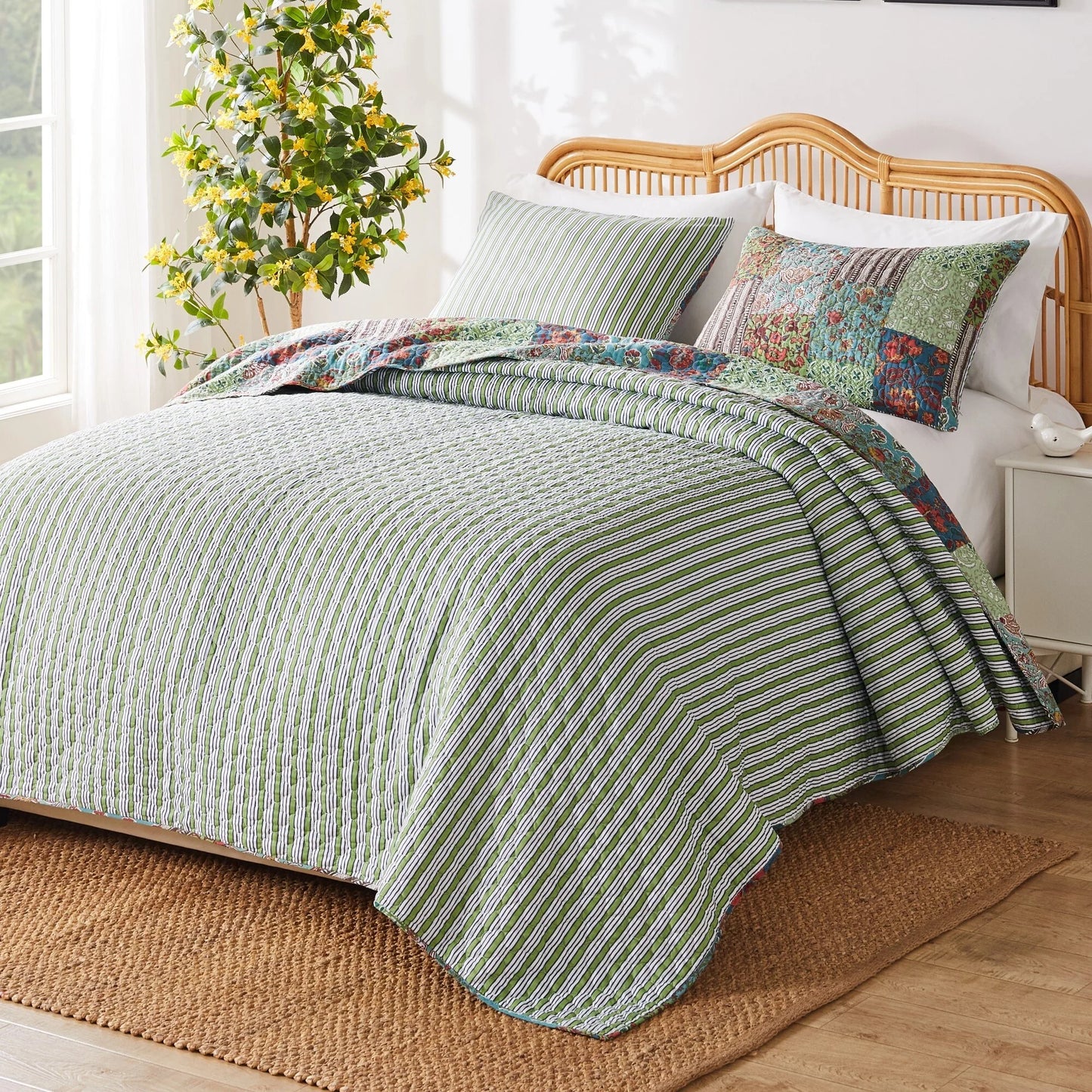 Greenland Home Jasmin Jade - Vintage Boho - Cotton-Rich Quilt Set