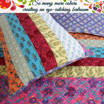 Cozy Line Kozlowski 3-Piece Rainbow Stripe Reversible Cotton Quilt Bedding Set