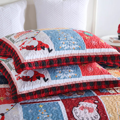 MarCielo 3 Pcs Festive Christmas Quilt Bedspread Set Holiday Bedding C104