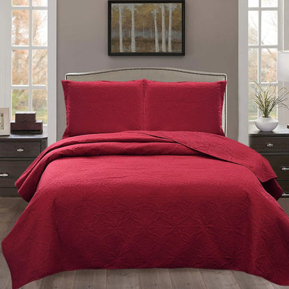 3-piece Fashionable Solid Embossed Quilt Set Bedspread Cover
