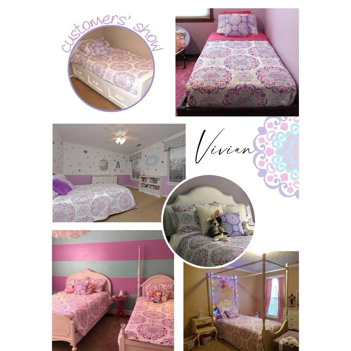 Vivian Lilac Medallion Cotton Reversible Quilt Set with Throw Pillow