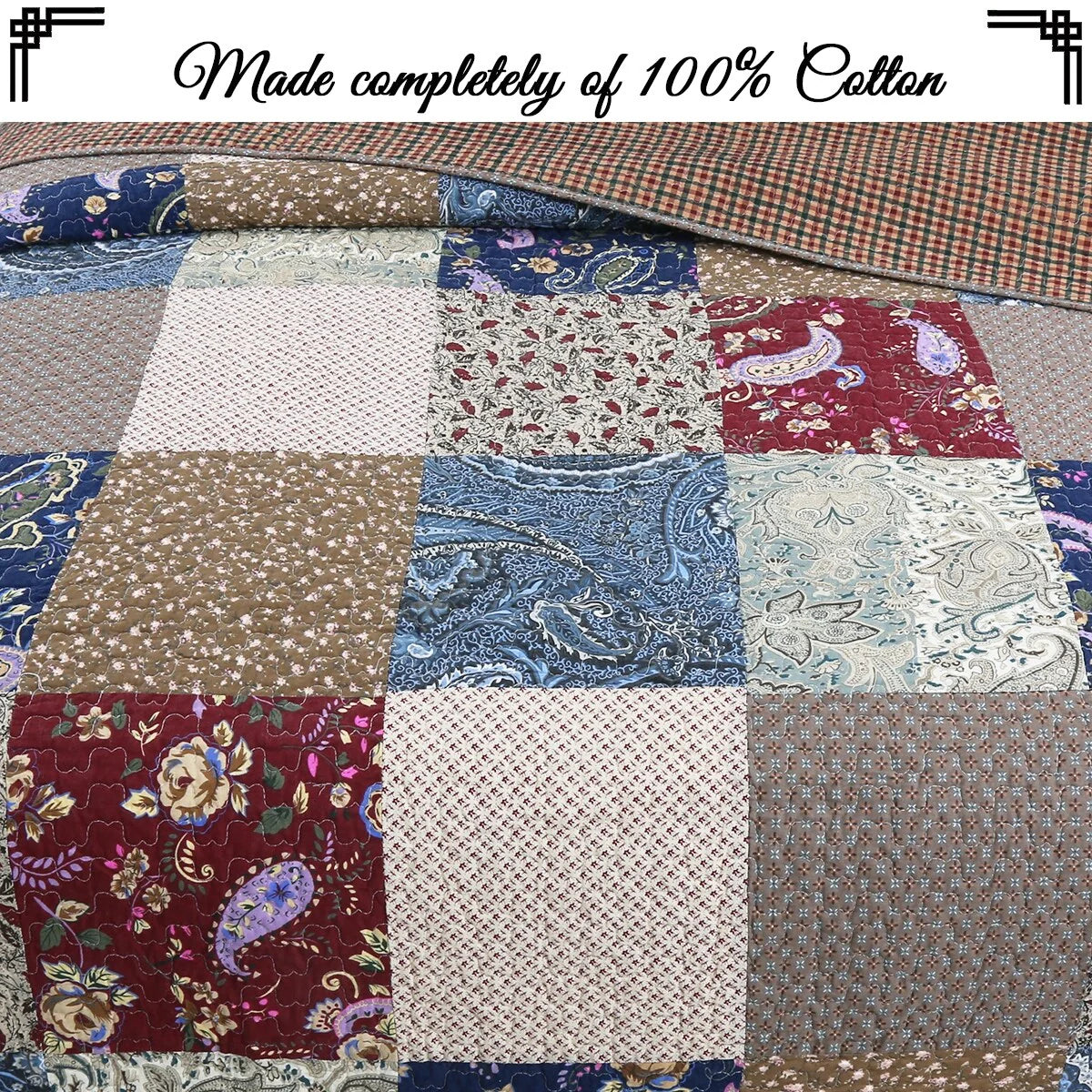 Cozy Line Hyler Patchwork Cotton 3 Piece Reversible Quilt Bedding Set