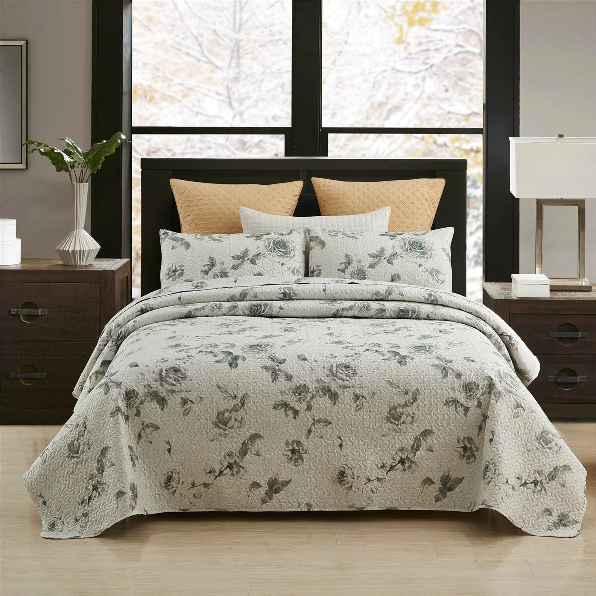 Vintage Rose Reversible Quilt Set, Bedspread, Coverlet