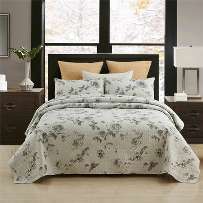 Vintage Rose Reversible Quilt Set, Bedspread, Coverlet