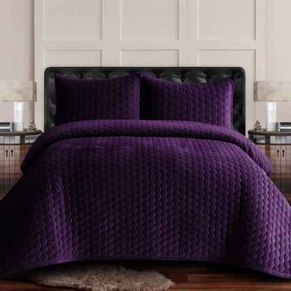 Lugano Honeycomb Velvet Oversized Solid Quilt Set