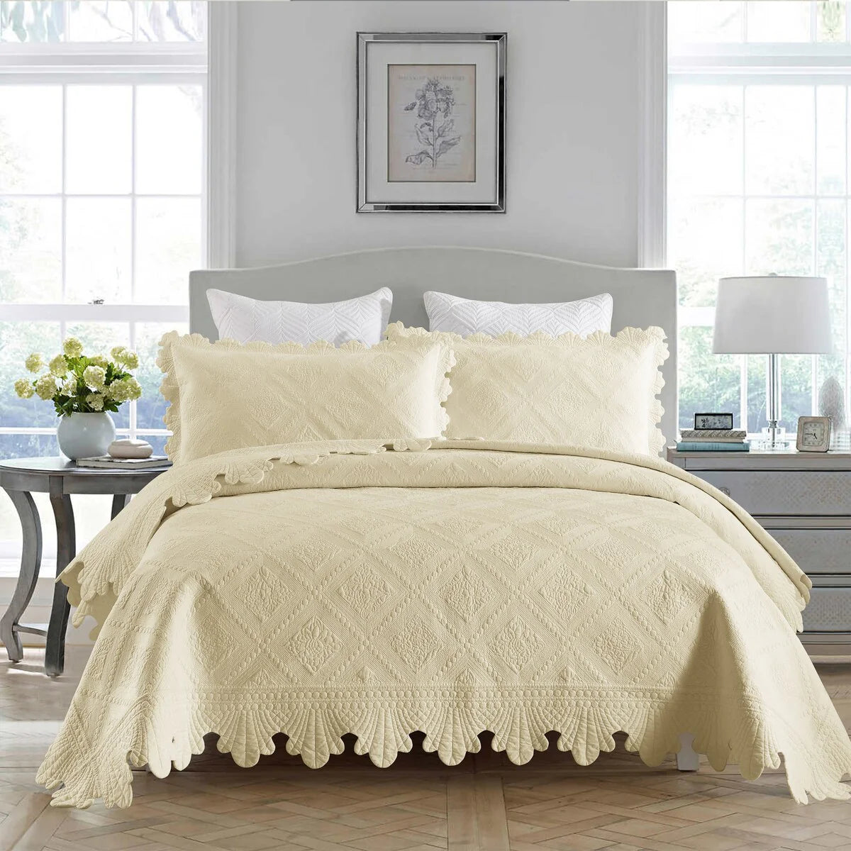 MarCielo 3Pcs 100% Cotton Oversized Quilt Bedspread Coverlet Set TK