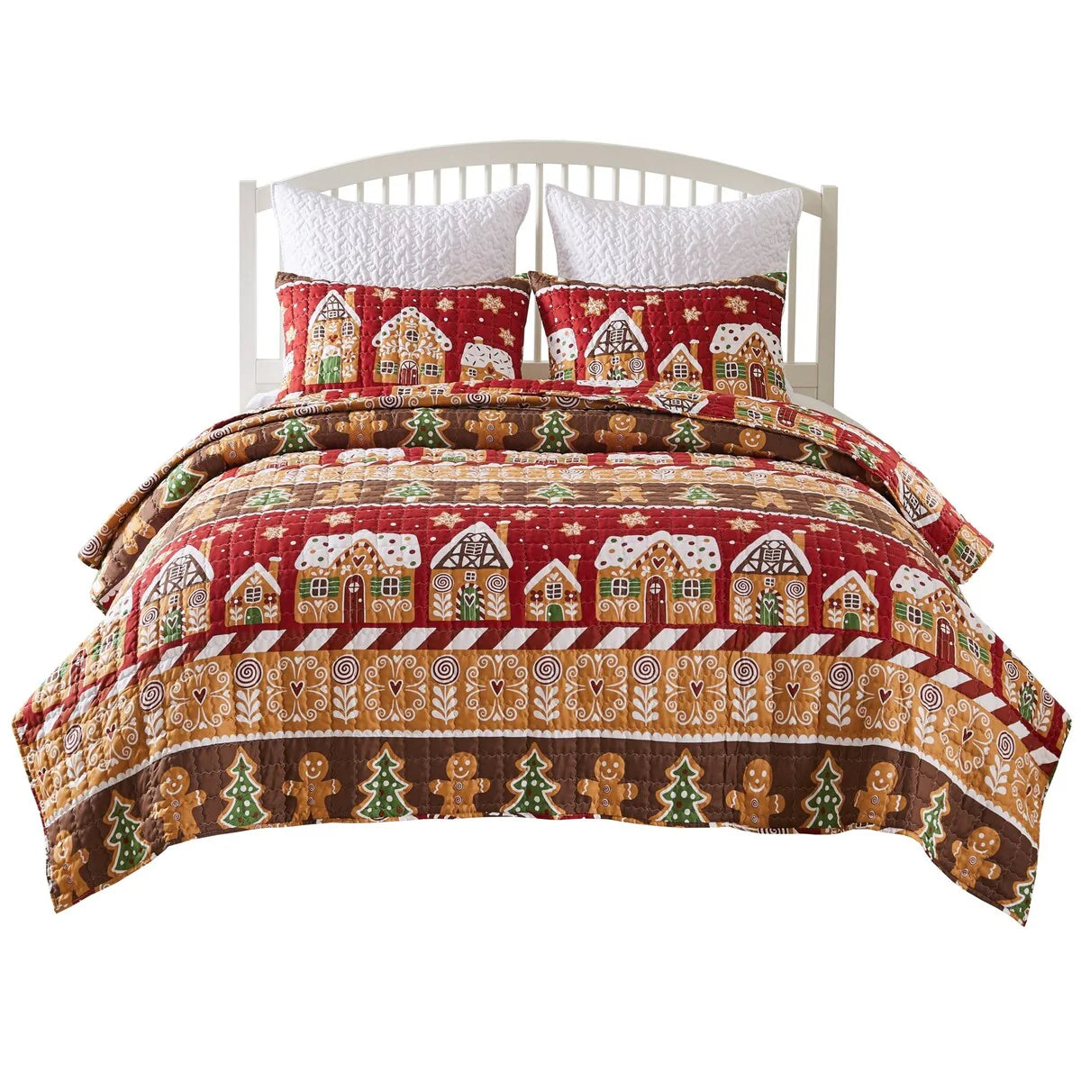 Greenland Home Gingerbread Lane Whimsical Novelty Holiday Quilt Set