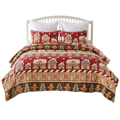 Greenland Home Gingerbread Lane Whimsical Novelty Holiday Quilt Set