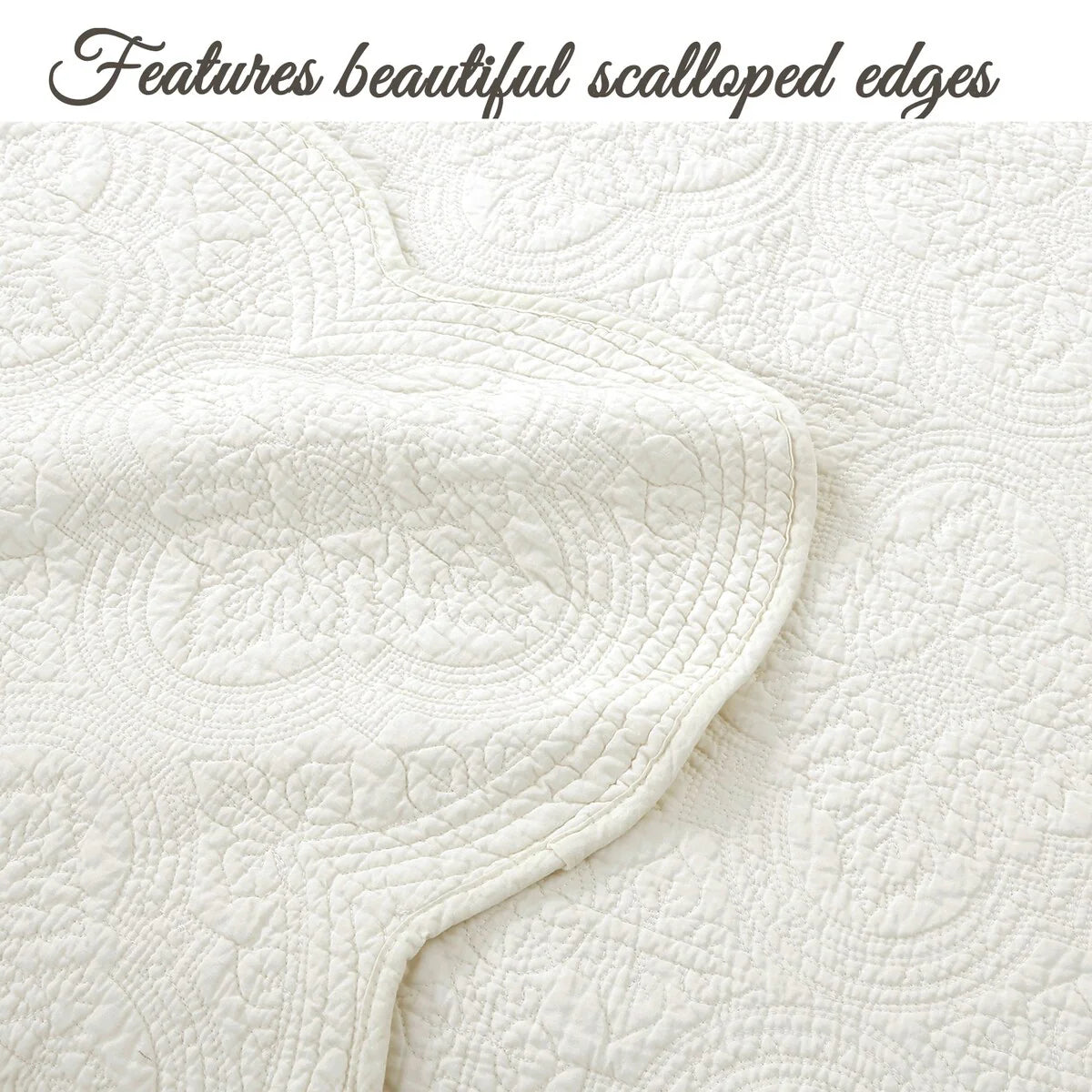 Blantyre Scalloped Edge White Cotton 3-piece Oversized Quilt Bedding Set