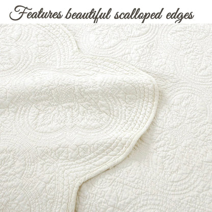 Blantyre Scalloped Edge White Cotton 3-piece Oversized Quilt Bedding Set
