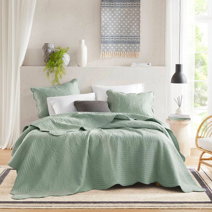 Madison Park Marino 3 Piece Reversible Scalloped Edge Quilt Set