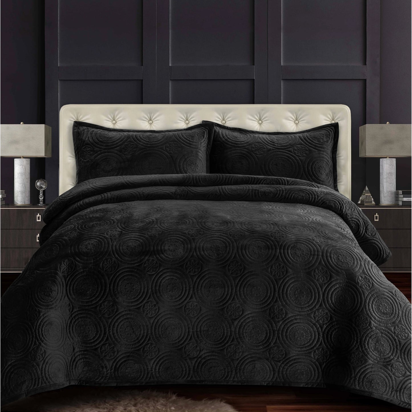 Capri Medallion Velvet Oversized Solid Quilt Set