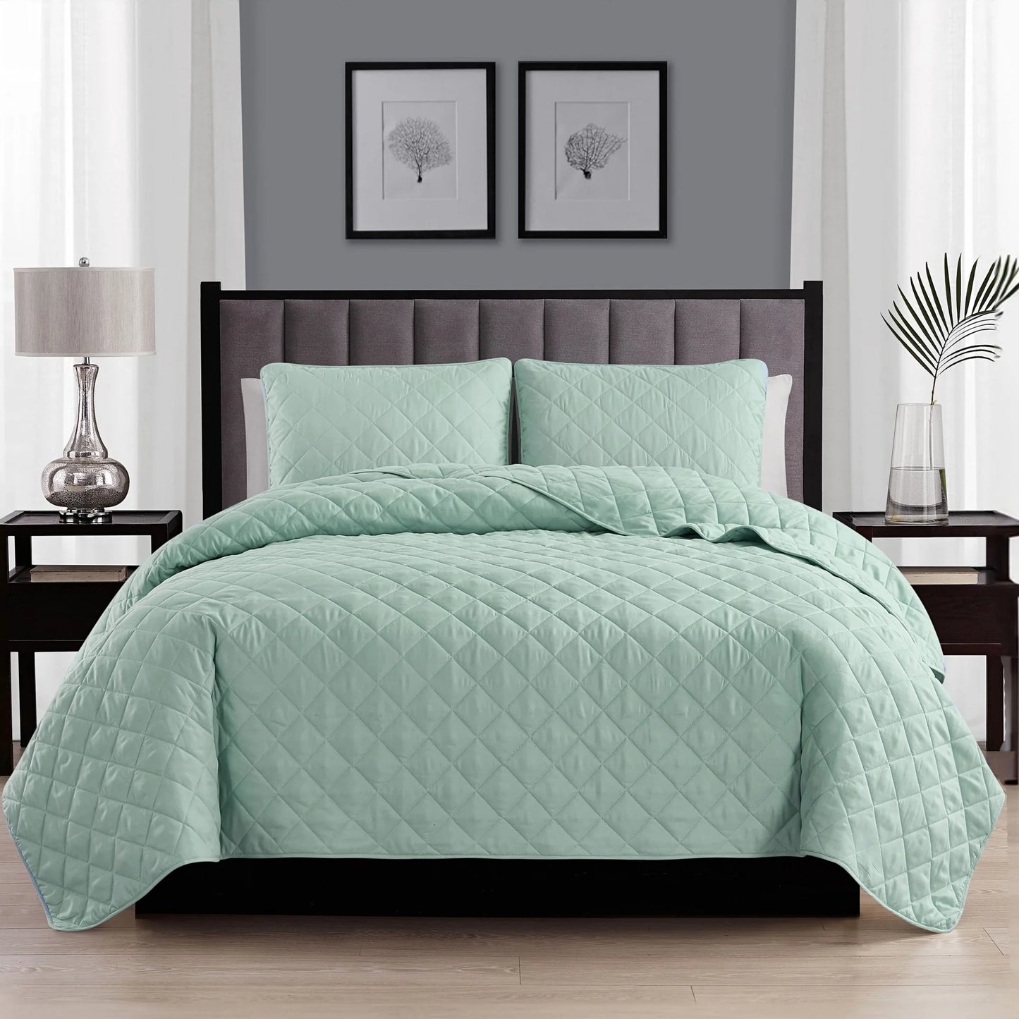 Modern Ultra Soft Microfiber Traditional Diamond Quilting Coverlet Quilt Set
