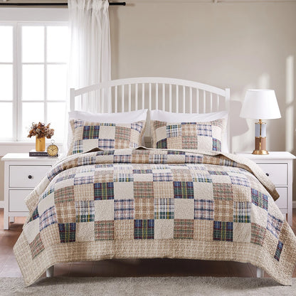 Greenland Home Oxford Quilted Bedspread Set, Traditional Plaid, Cotton