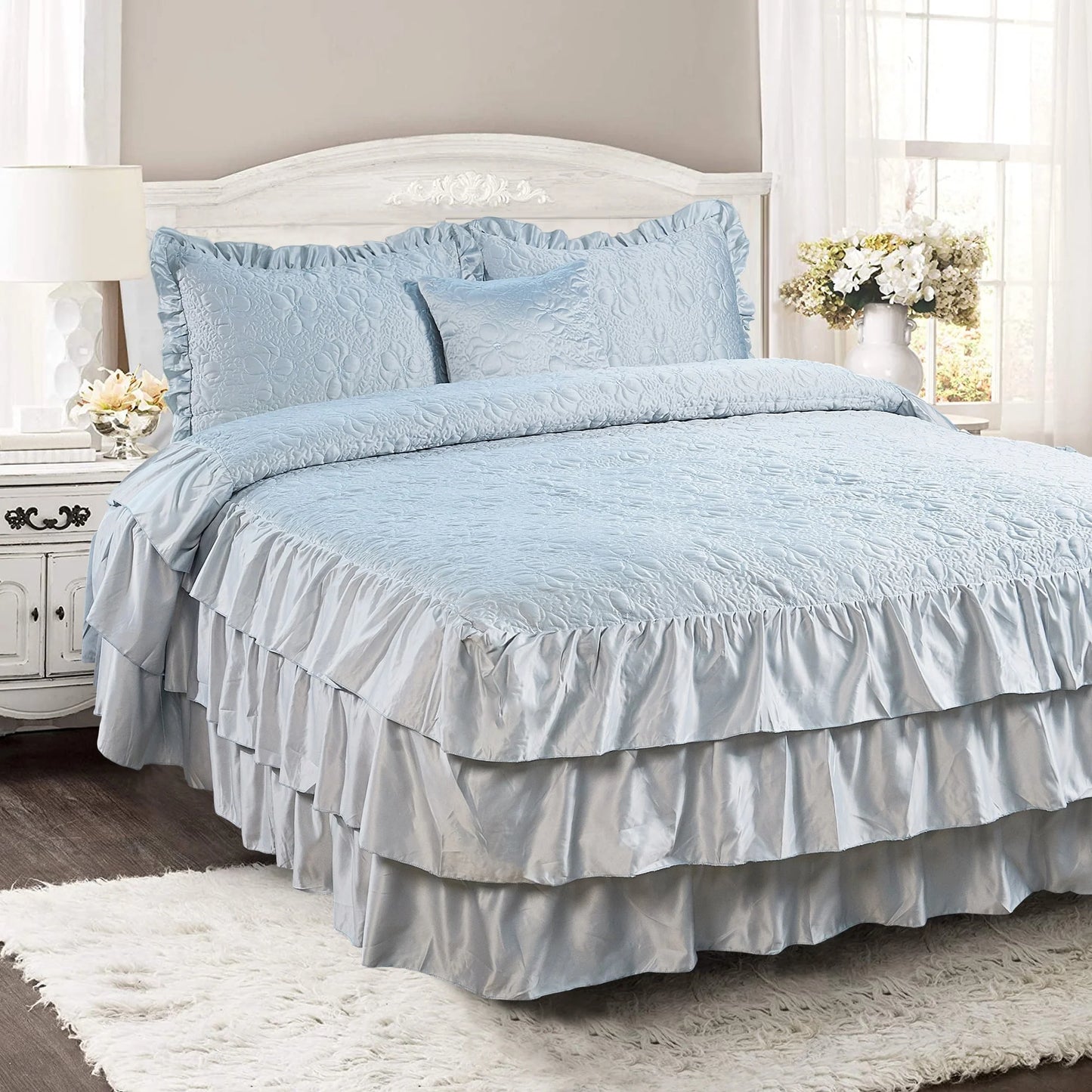 Serent Matte Satin Ruffle Bedspread Set