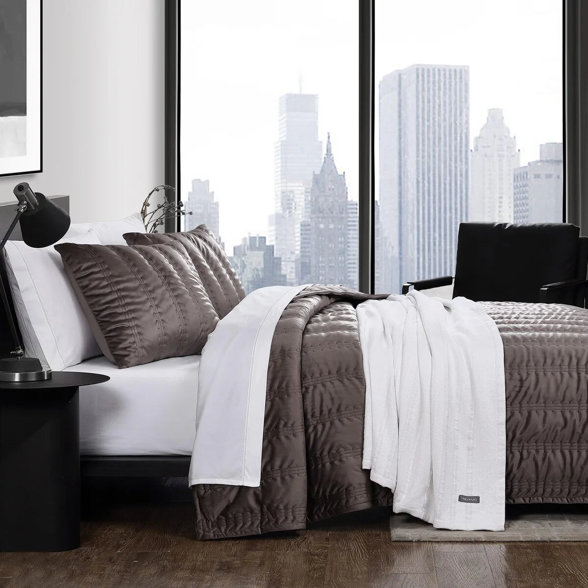 Vera Wang Velvet Linear Stitch Solid Quilt Set