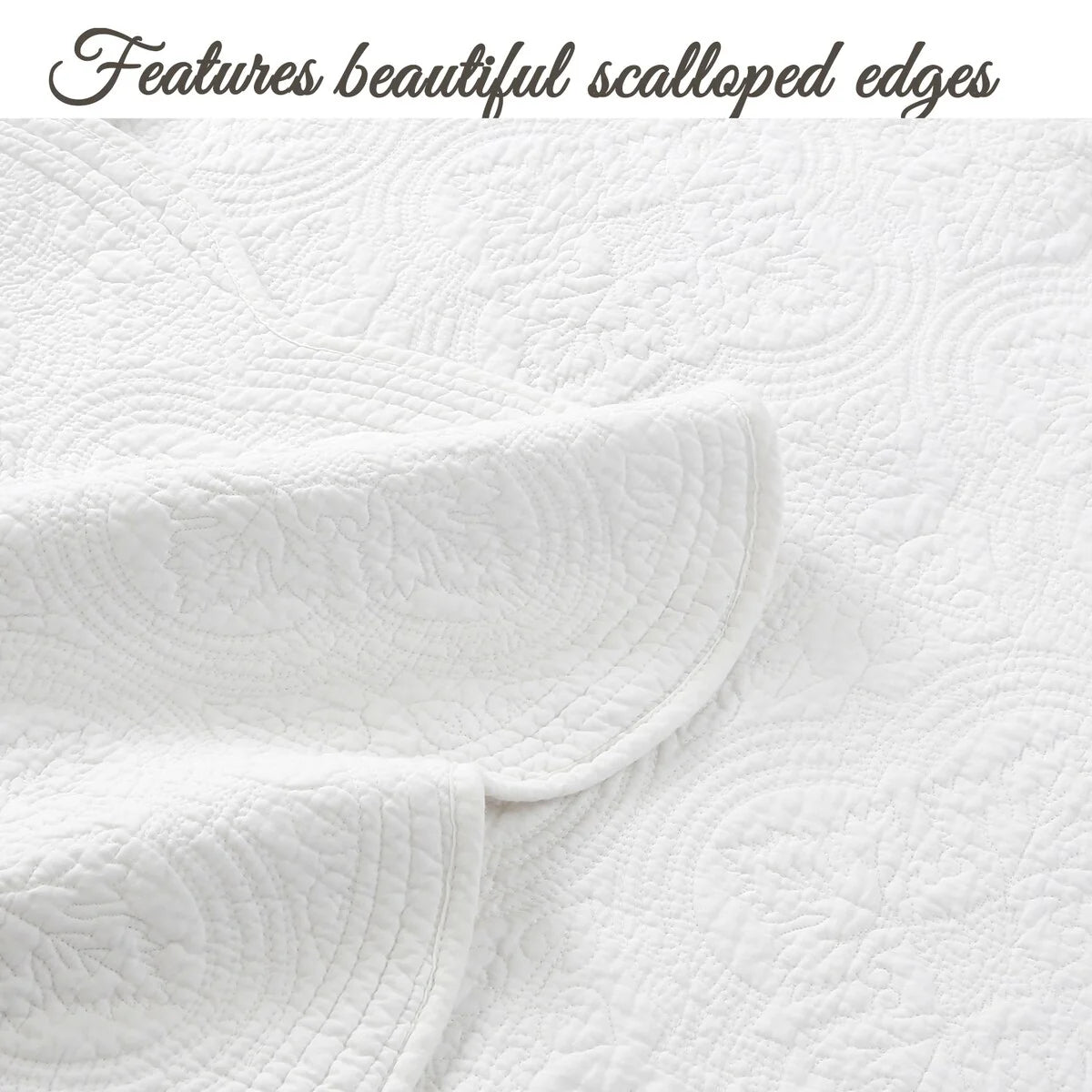 Blantyre Scalloped Edge White Cotton 3-piece Oversized Quilt Bedding Set