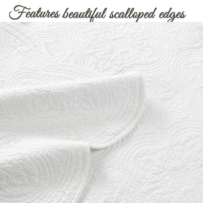 Blantyre Scalloped Edge White Cotton 3-piece Oversized Quilt Bedding Set