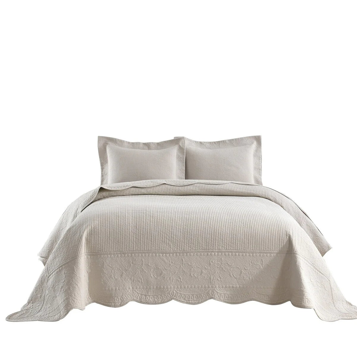 MarCielo 3 Piece Embroidered 100% Cotton Oversized Quilt Bedspread Set TG