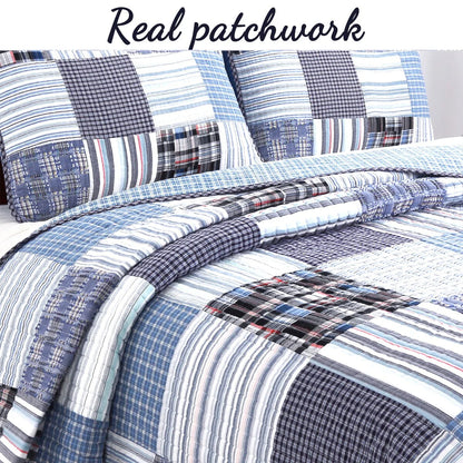 Copper Grove Stornoway Plaid Denim Patchwork Quilt Bedding Set