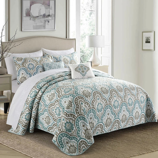 Ikat Blue 5-piece Coverlet Set