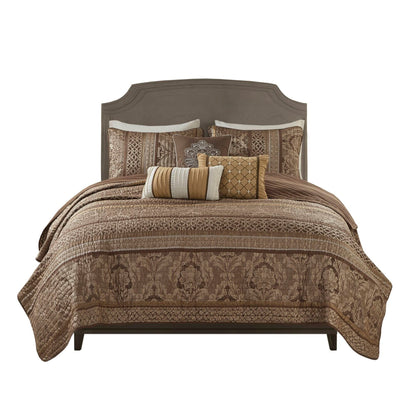 Madison Park Venetian 6 Piece Jacquard Quilt Set with Throw Pillows