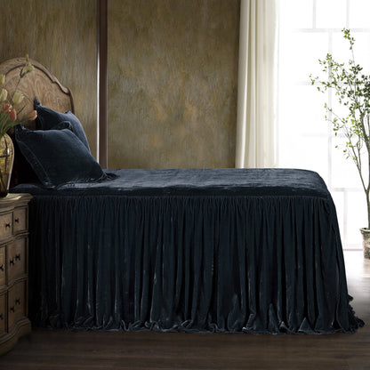 HiEnd Accents Stella Faux Silk Velvet Ruffle Skirt 3 Piece Bedspread Set with Pillow Shams