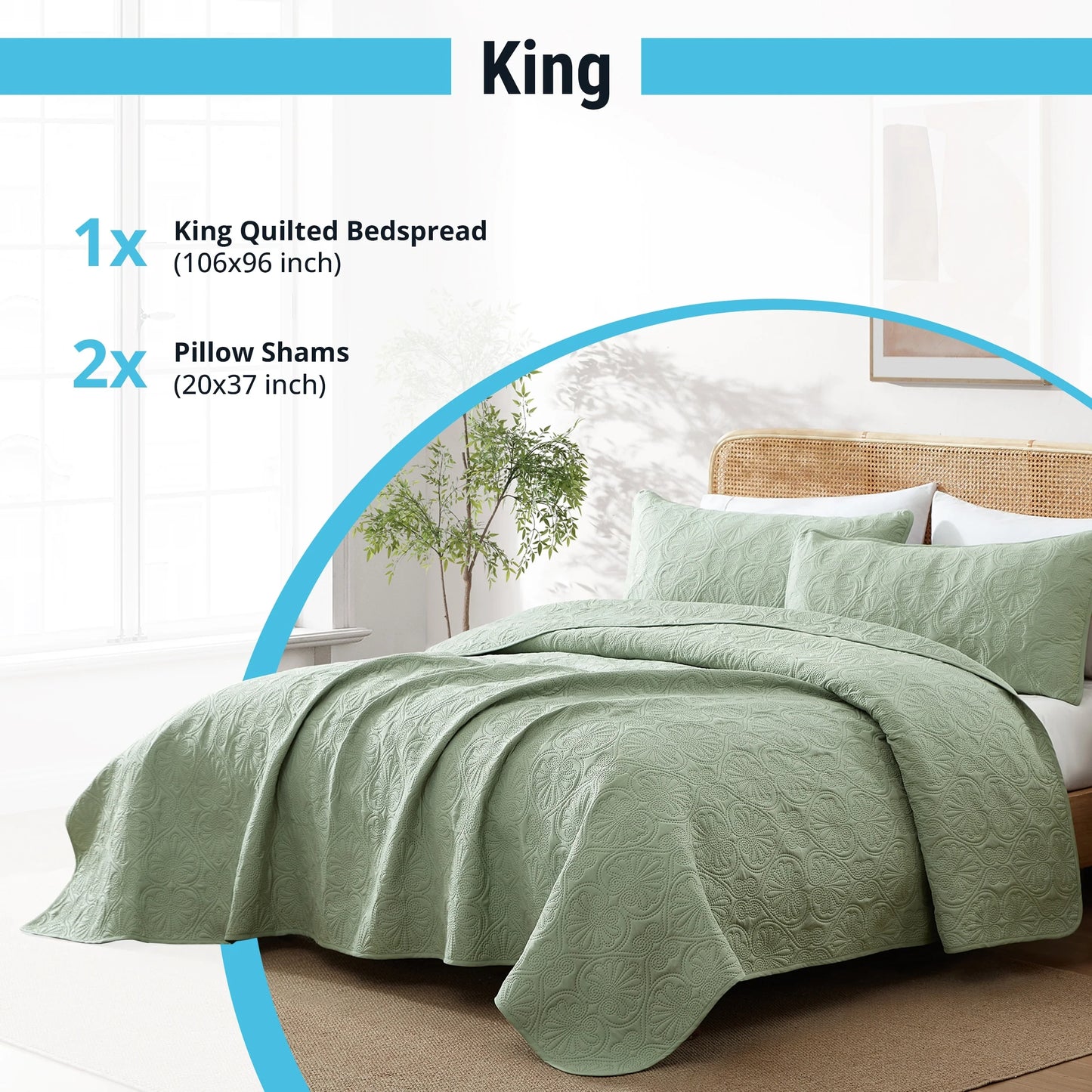 HLC.ME Benji - 3 Piece Size Quilt Set, Lightweight Bedspread Coverlet Set