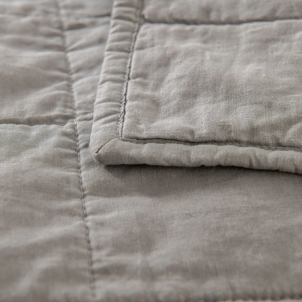 WHOLINENS Box Stitch Stone Washed Linen Blend Quilt & Pillow Shams Set