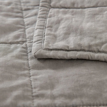 WHOLINENS Box Stitch Stone Washed Linen Blend Quilt & Pillow Shams Set