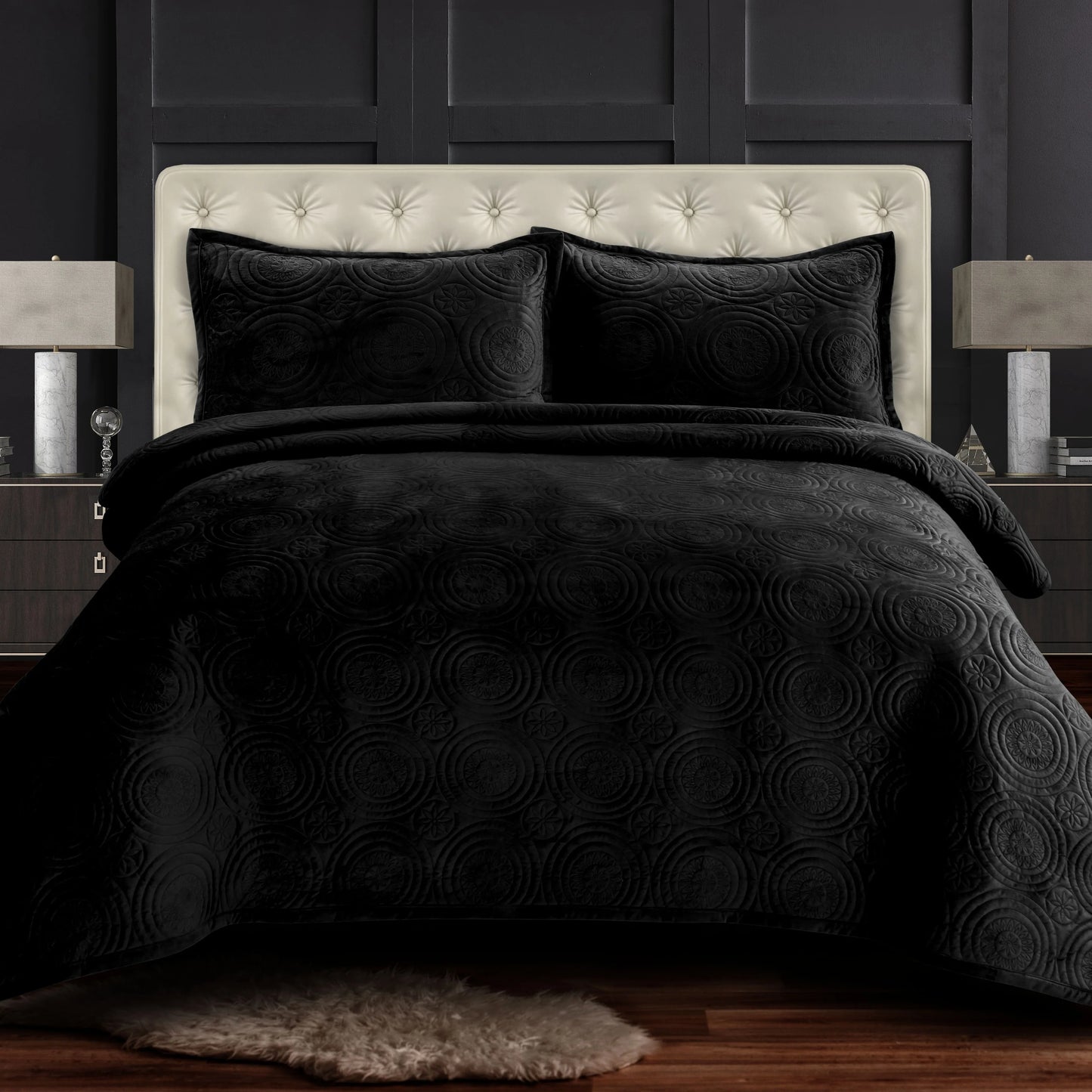 Capri Medallion Velvet Oversized Solid Quilt Set