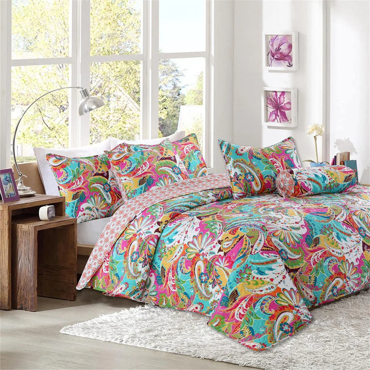 Flourish Colorful Floral Reversible 3-Piece Quilt Bedding Set