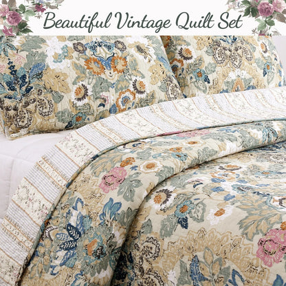 Cozy Line Florabella Cotton Golden Floral 3-pc. Reversible Quilt Bedding Set