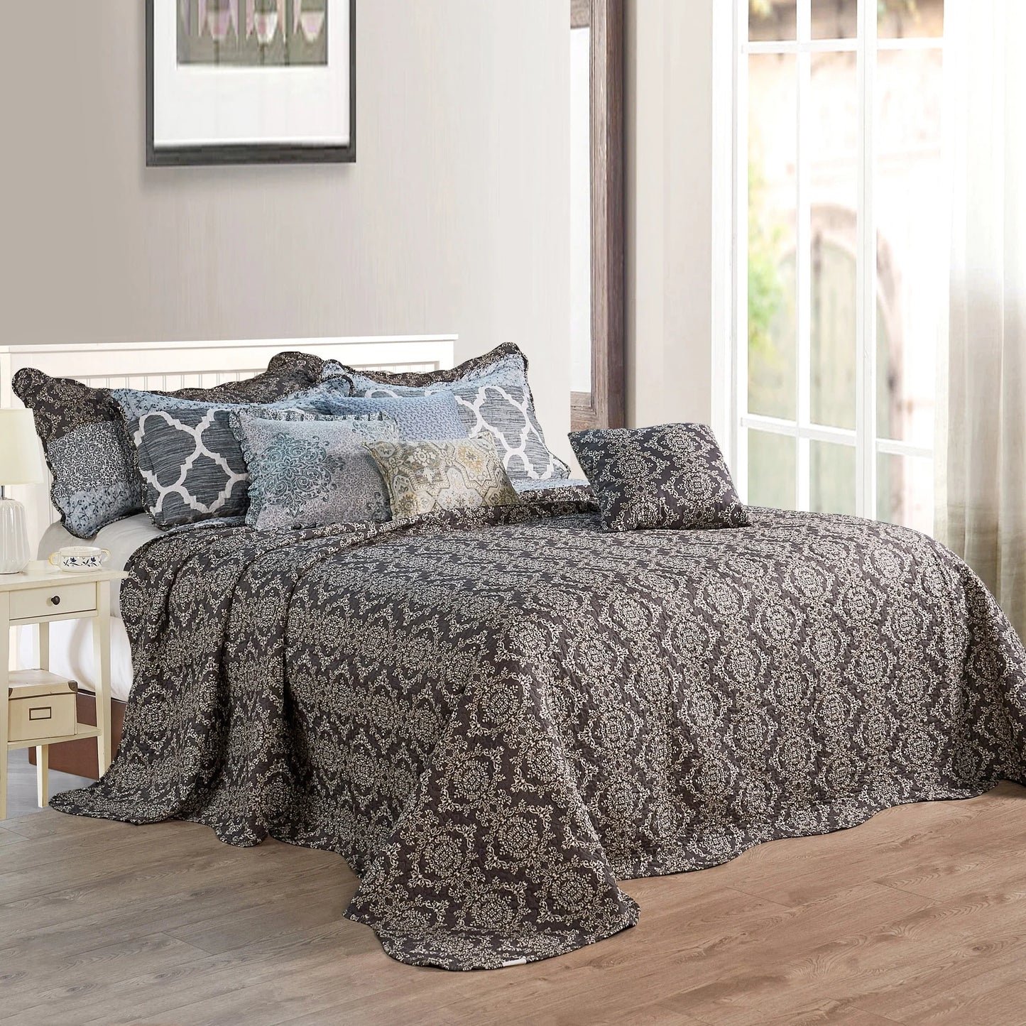 9-pc. Cal King Printed Striped Microfiber Blend Bed Coverlet Set