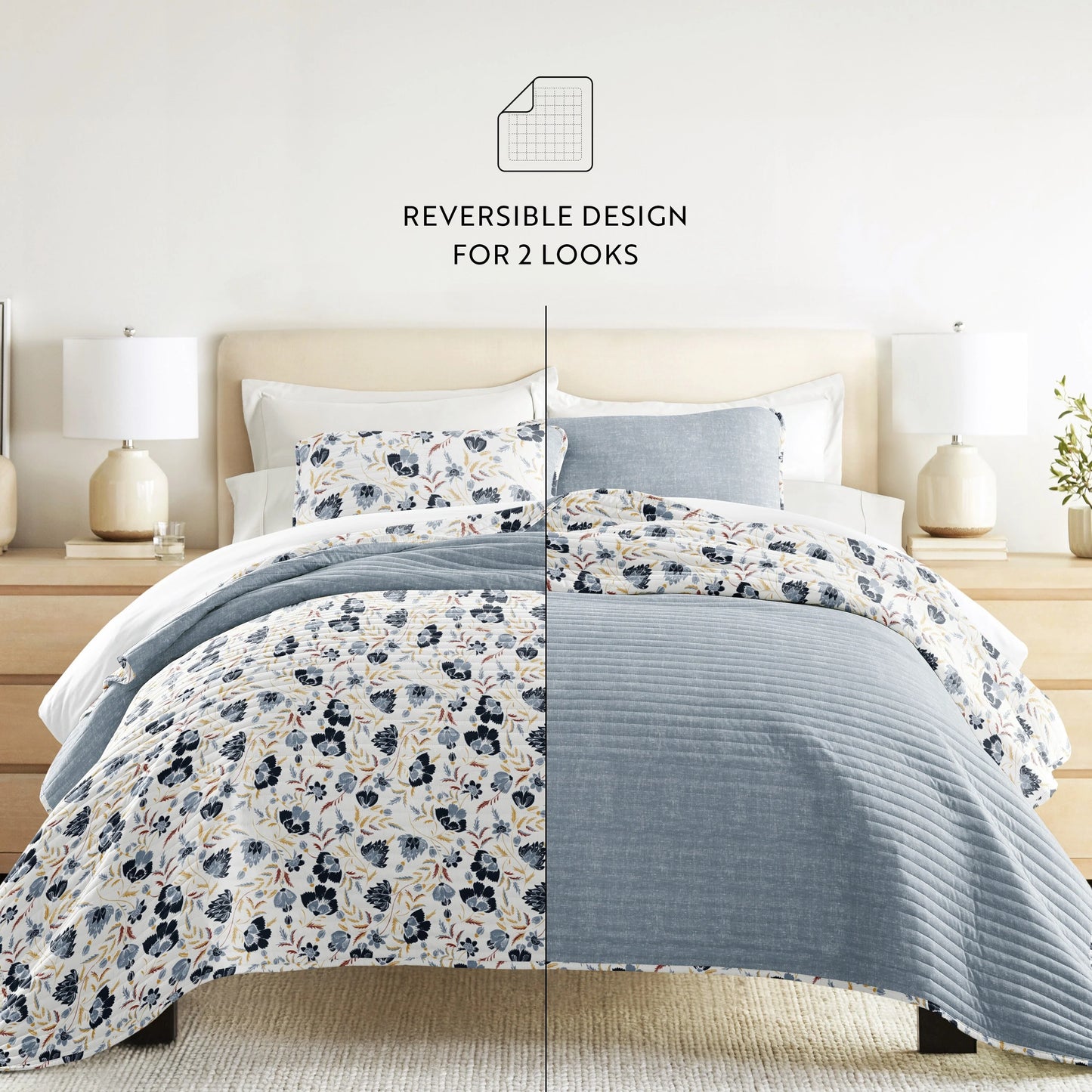 Becky Cameron All Season 3 Piece Floral Reversible Quilt Set