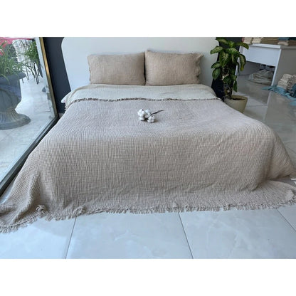 Muslin Blanket 4 Layers, Soft Bedspread, Turkish Cotton Muslin Bed Cover, Reversible Coverlet