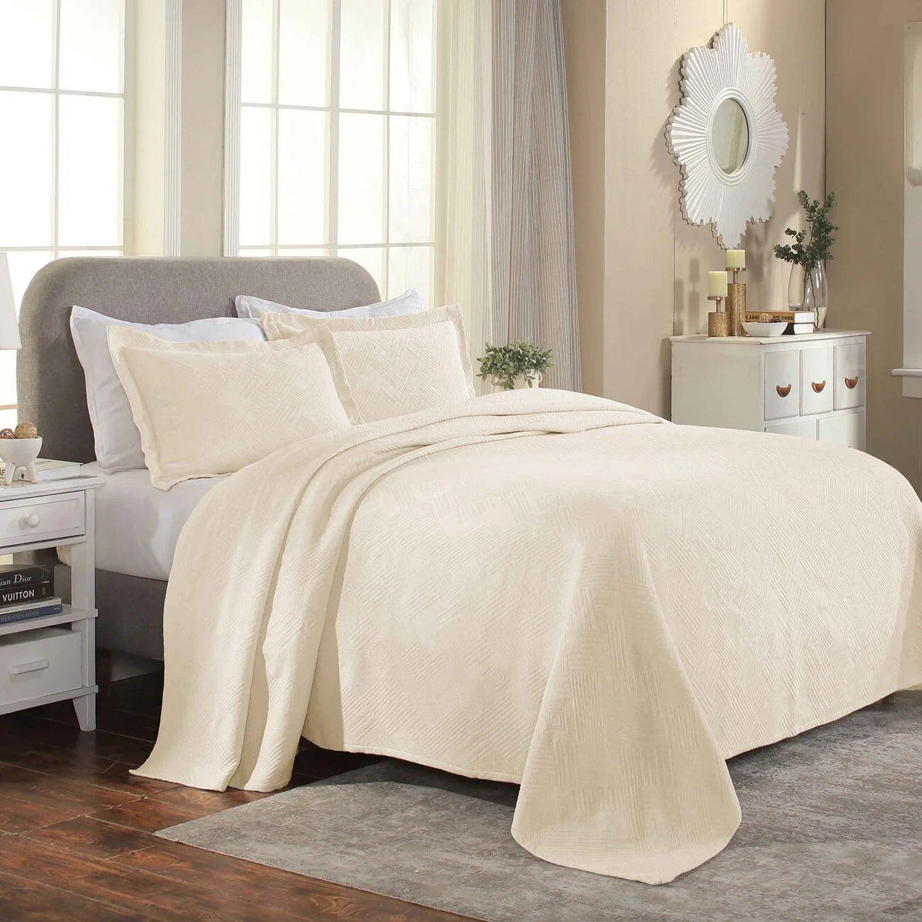 Superior Geometric Fret Cotton Decorative Bedspread Set