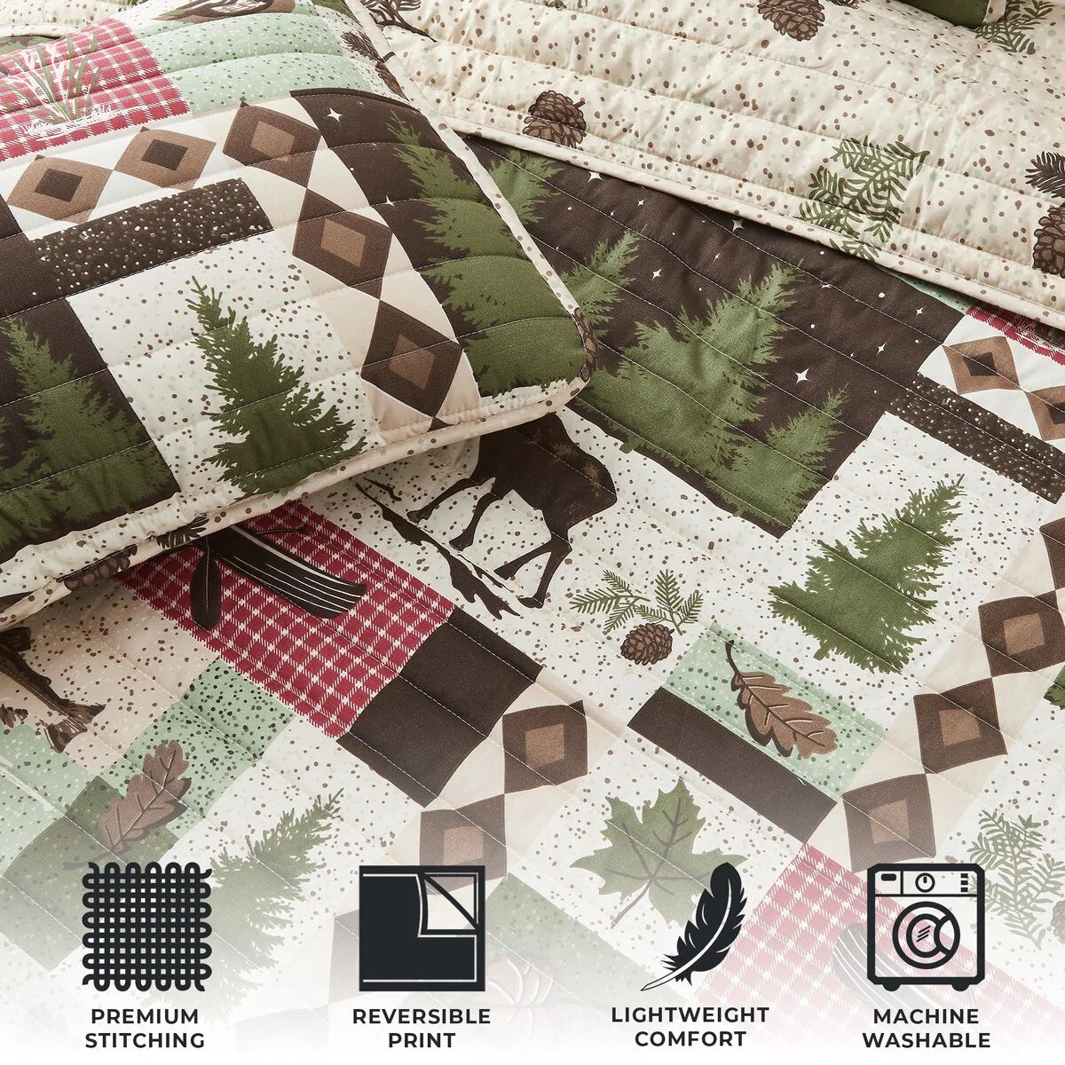 Premium Wildlife Patchwork Microfiber Quilt Set With Shams